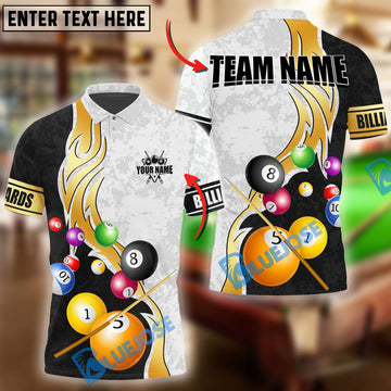 BlueJose Billiards Ball 8 Metallic Flame Pattern Personalized Name Shirt (4 Colors)