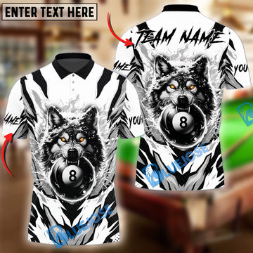 BlueJose Billiards Ball 8 Flame Wolf White Personalized Name, Team Name Unisex Shirt