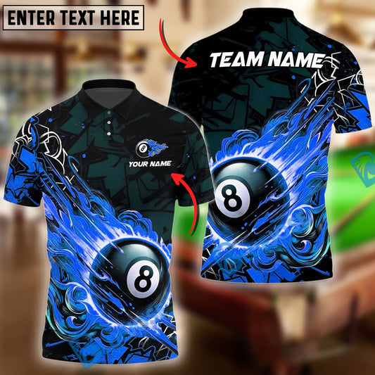 BlueJose Billiards Ball 8 Fireball Magic Personalized Name Shirt (4 Colors)