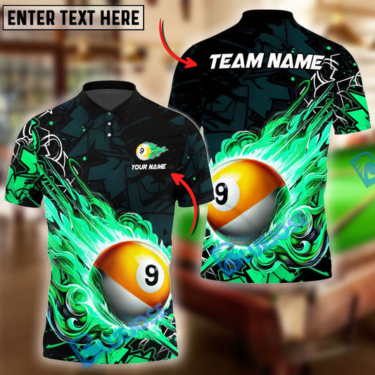 BlueJose Billiards Ball 9 Fireball Magic Personalized Name Shirt (4 Colors)