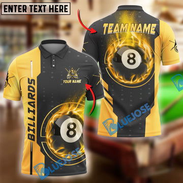 BlueJose Billiards Ball 8 Flame Style Personalized Name Shirt (4 Colors)