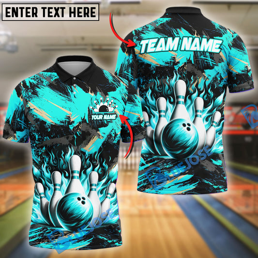 BlueJose Bowling And Pins Neon Flame Customized Name 3D Shirt (4 Colors)