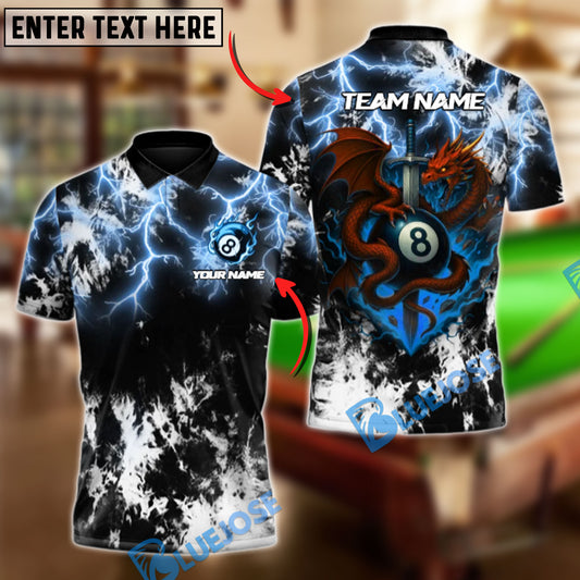 BlueJose Billiards 8-Ball Thunder Sword Dragon Personalized Name Shirt (4 Colors)