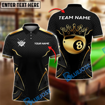 BlueJose Billiards Ball 8 Golden Crown Design Personalized Name Shirt (4 Colors)