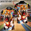 BlueJose Bowling And Pins Tiger Paint Splash Customized Name, Team Name 3D Shirt (4 Colors)