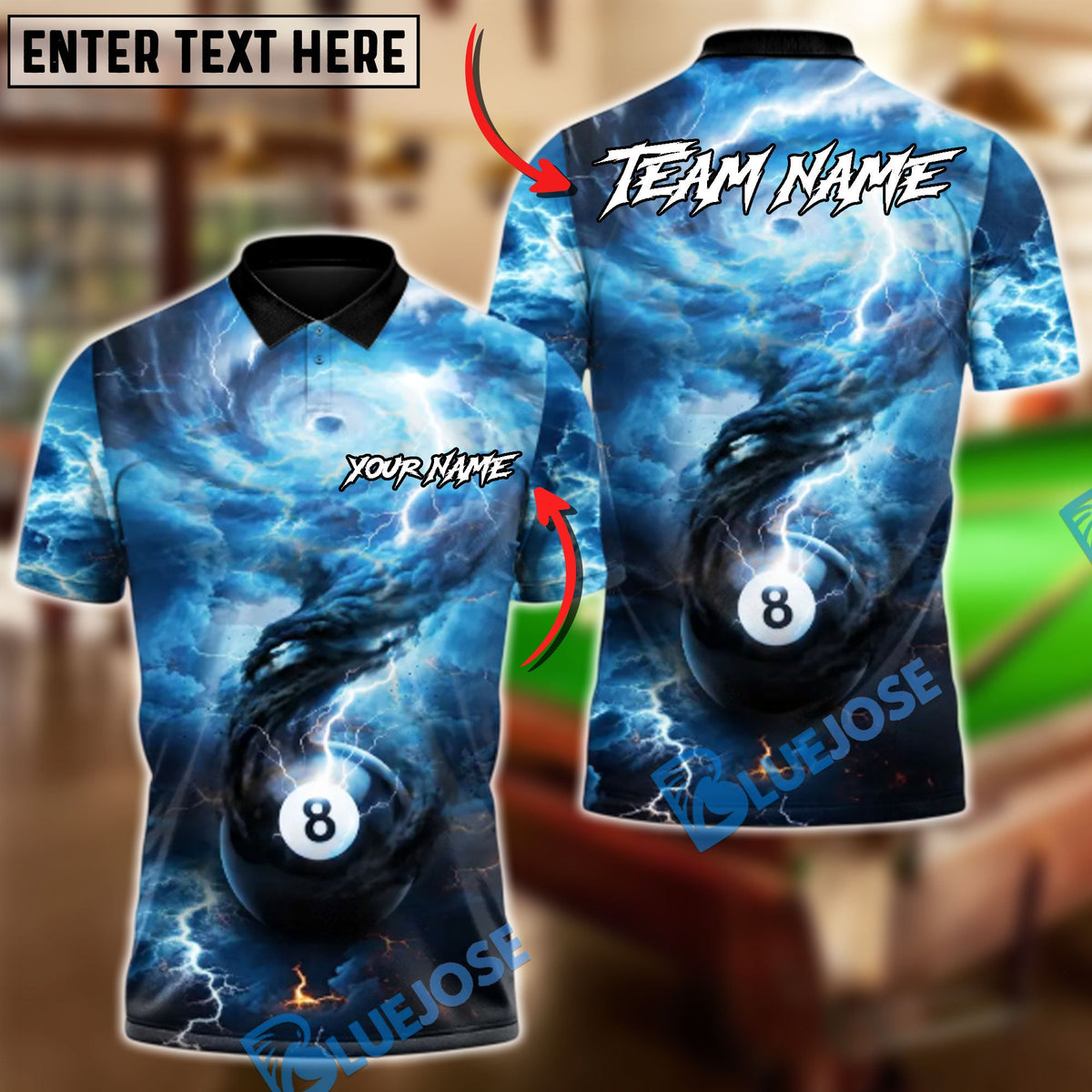 BlueJose Billiards Stormbound 8 Ball Customized Name, Team Name 3D Shirt (4 Colors)