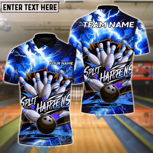 BlueJose Bowling And Pins Thunder Split Happens Customized Name, Team Name 3D Shirt (4 Colors)