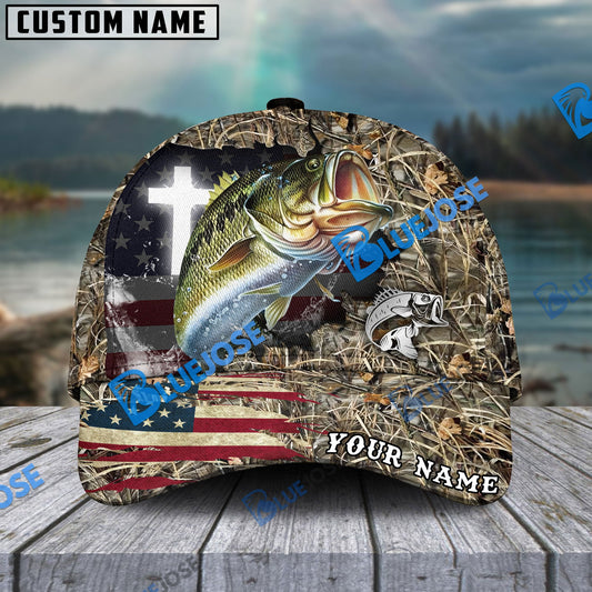 BlueJose Personalized Bass Cross Camo Fishing Classic Cap