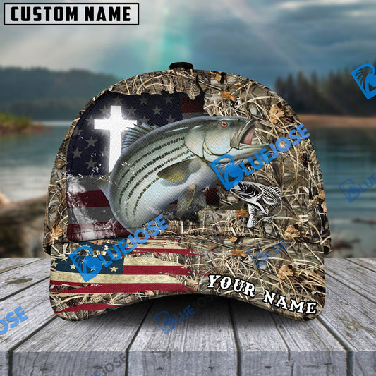 BlueJose Personalized Striped Bass Cross Camo Fishing Classic Cap