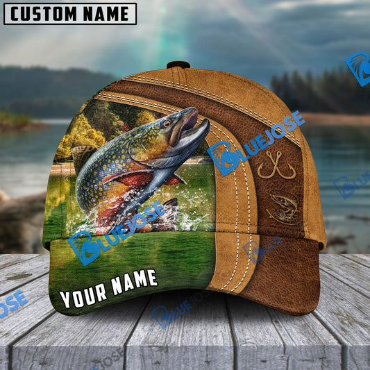 BlueJose Personalized Trout Fishing Leather Pattern Classic Cap