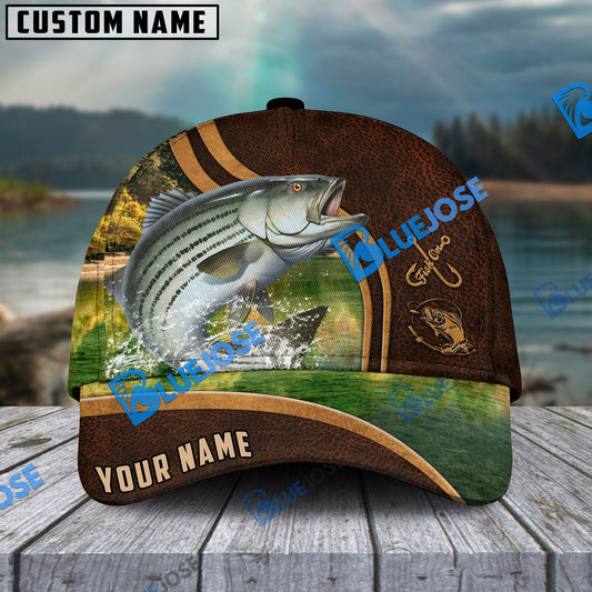 BlueJose Personalized Striped Bass Fishing Heavy Brown Leather Pattern Classic Cap