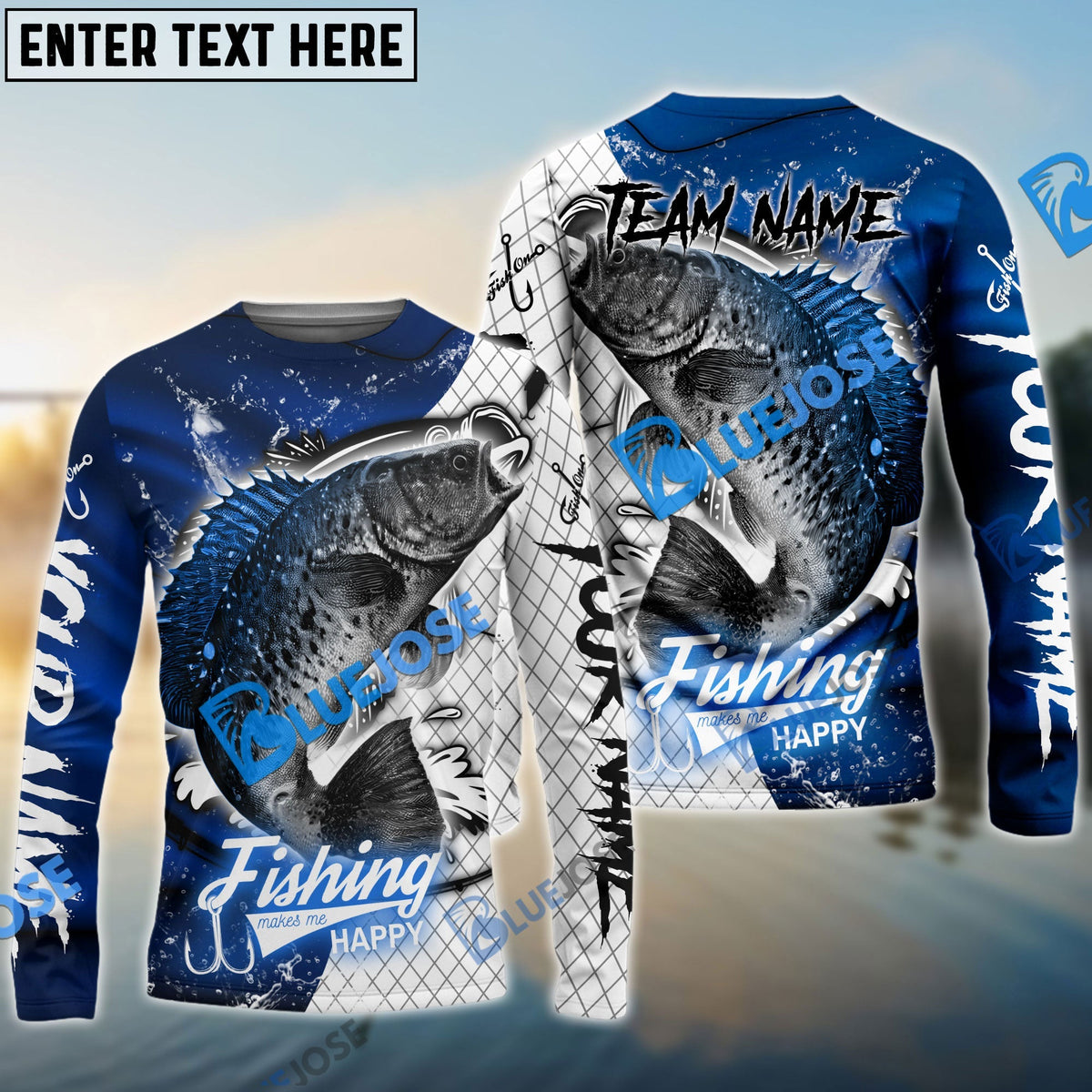 Bluejose Crappie Fishing Dark Blue Skin Sport Custom Name &amp; Team Name 3D Shirts