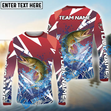 Bluejose Pike Fishing Red Fury Pattern Custom Name & Team Name 3D Shirts