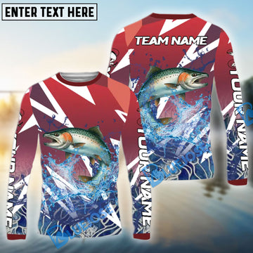 Bluejose Salmon Fishing Red Fury Pattern Custom Name & Team Name 3D Shirts
