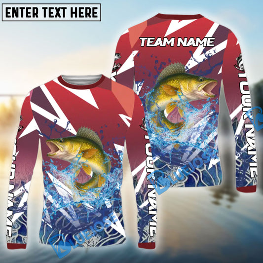 Bluejose Walleye Fishing Red Fury Pattern Custom Name & Team Name 3D Shirts