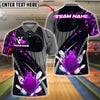 BlueJose Bowling Flaming Ball and Pins Grey Pattern Customized Name, Team Name 3D Shirt (4 Colors)
