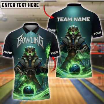 BlueJose Bowling Pharaoh Skeleton Glow Personalized Name, Team Name 3D Shirt