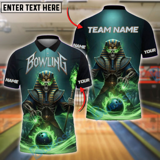 BlueJose Bowling Pharaoh Skeleton Glow Personalized Name, Team Name 3D Shirt