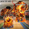 BlueJose Bowling & Pins Blazing Perfect Game Customized Name, Team Name 3D Shirt (4 Colors)