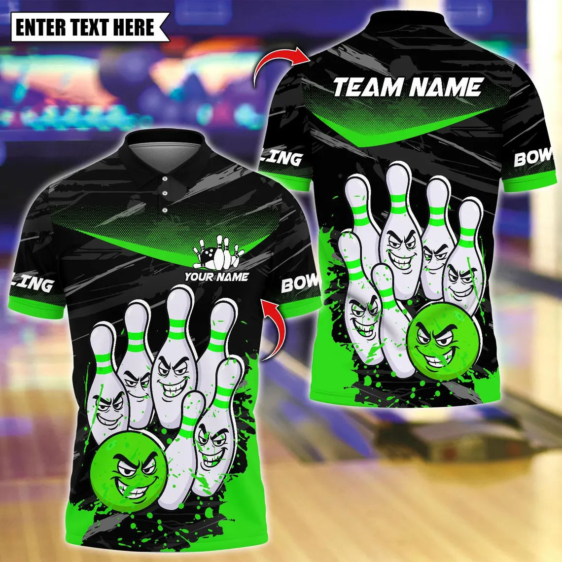 BlueJose Bowling And Pins Smug Ball & Pins Customized Name, Team Name 3D Shirt (4 Colors)