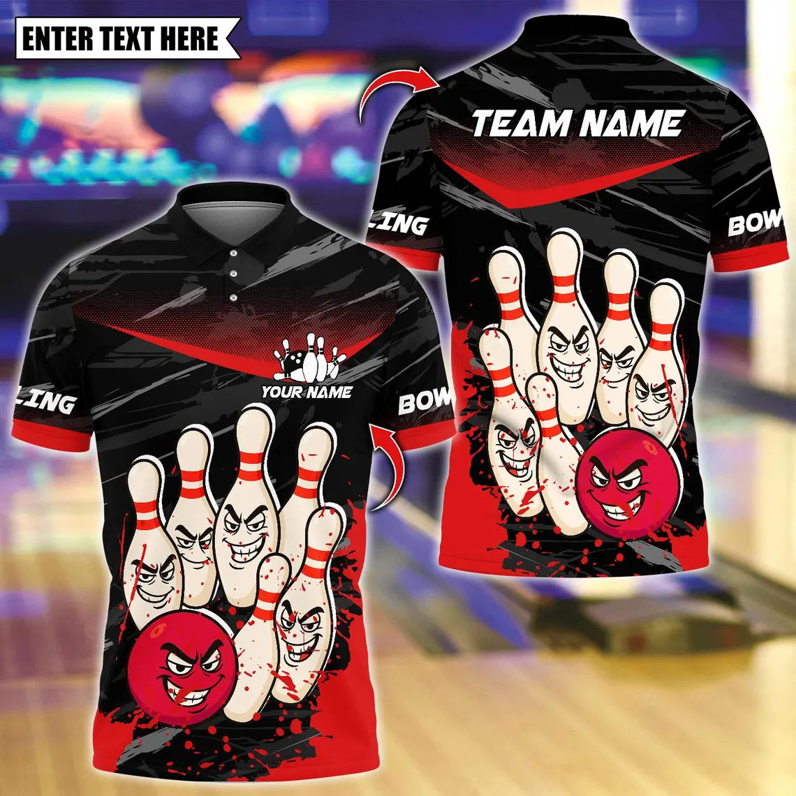 BlueJose Bowling And Pins Smug Ball & Pins Customized Name, Team Name 3D Shirt (4 Colors)