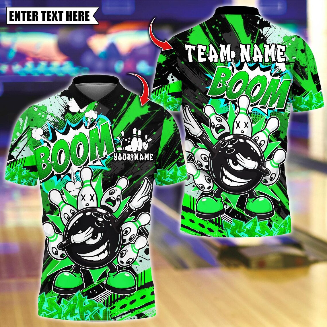 BlueJose Bowling And Pins Boom Angry Ball vs Screaming Pins Design Customized Name, Team Name 3D Shirt (4 Colors)