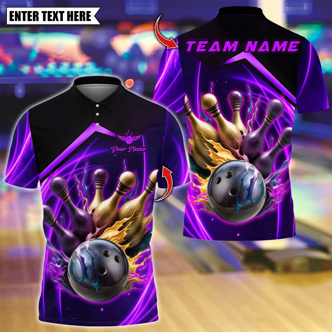 BlueJose Bowling And Pins Swirl Throw Customized Name, Team Name 3D Shirt (4 Colors)