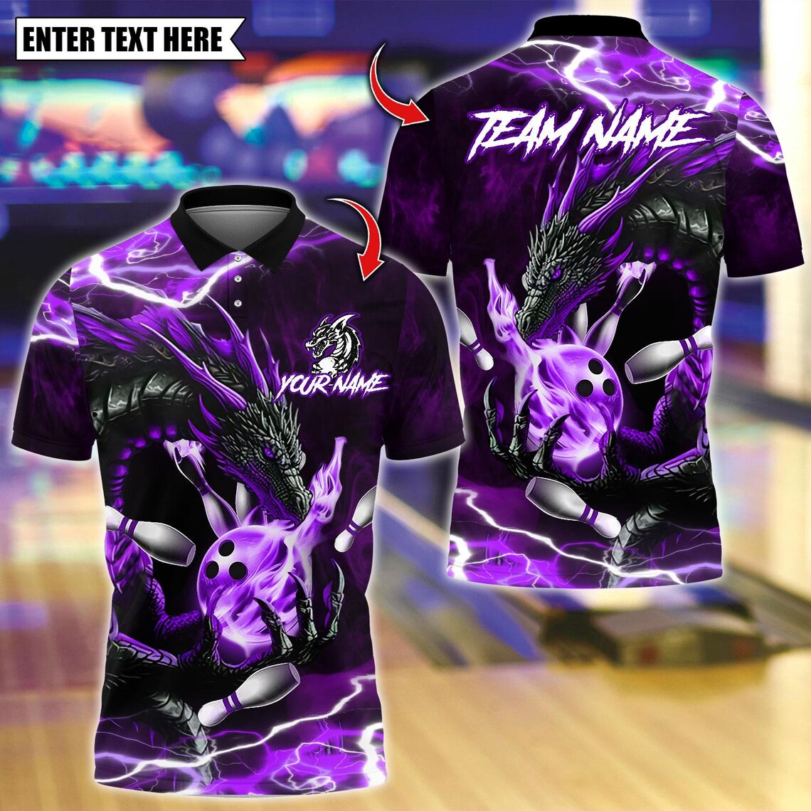 BlueJose Bowling And Pins Dragon Smoke Thunder With Bowling Design Customized Name, Team Name 3D Shirt (4 Colors)