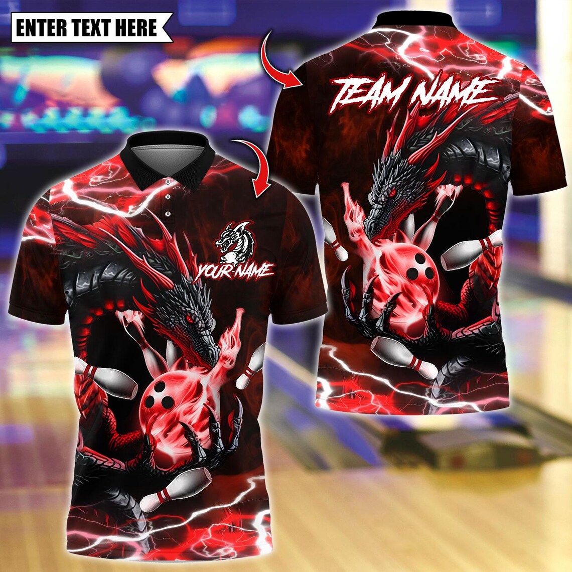 BlueJose Bowling And Pins Dragon Smoke Thunder With Bowling Design Customized Name, Team Name 3D Shirt (4 Colors)
