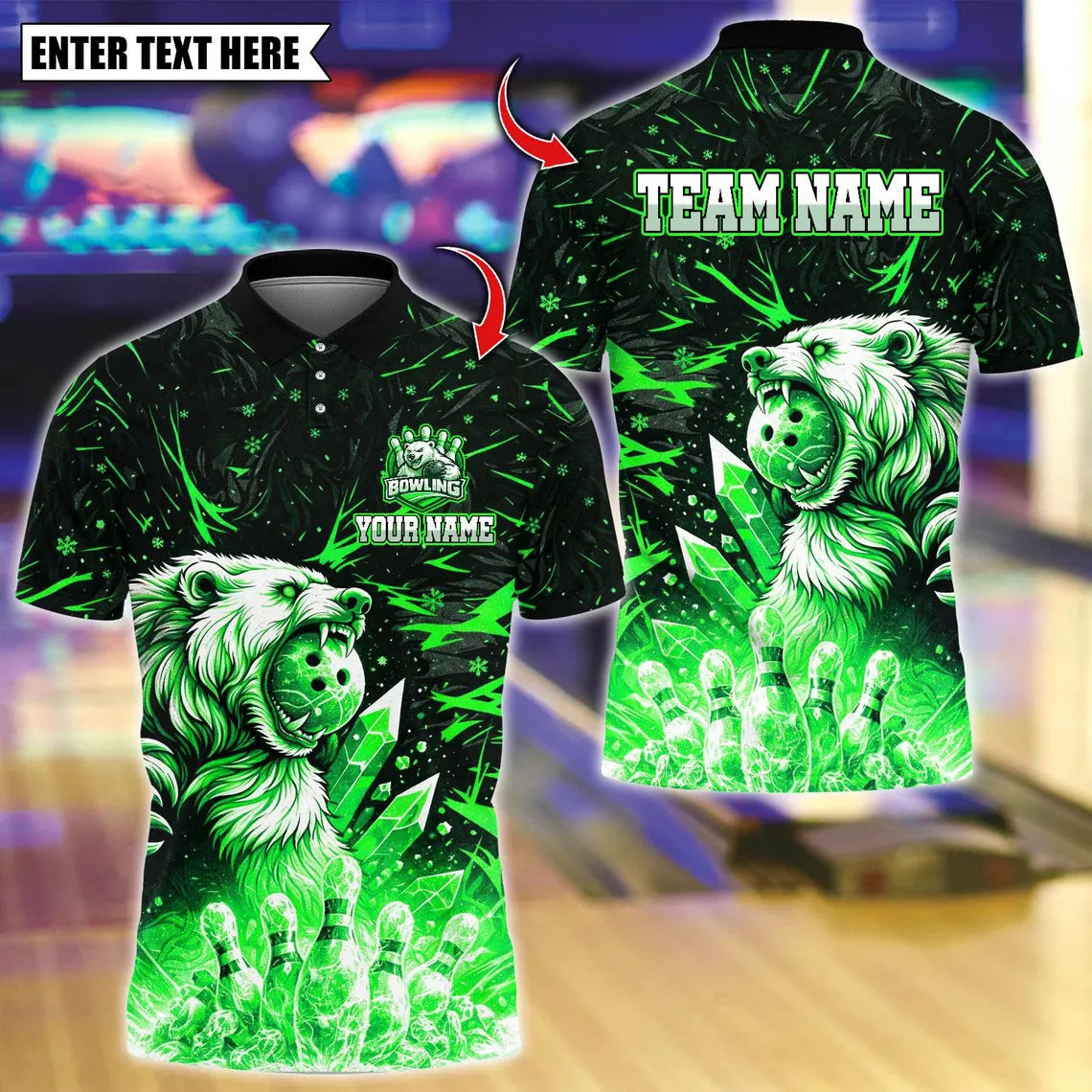 BlueJose Bowling And Pins Ice Bear Customized Name, Team Name 3D Shirt (4 Colors)