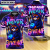 BlueJose Bowling And Pins Never Give Up Cool Cat Customized Name, Team Name 3D Shirt (4 Colors)