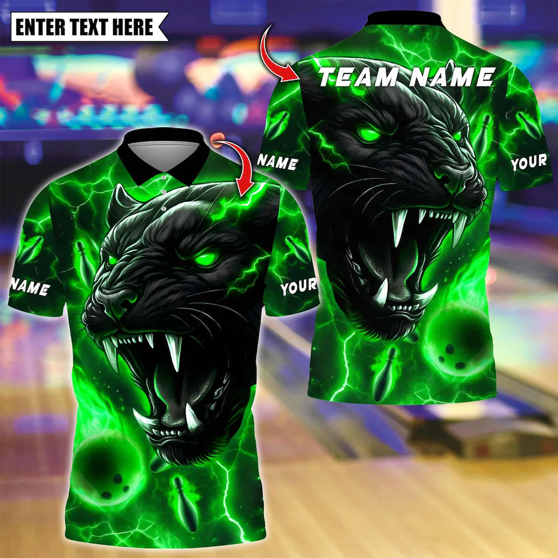 BlueJose Bowling And Pins Thunder Black Panther Customized Name, Team Name 3D Shirt (4 Colors)