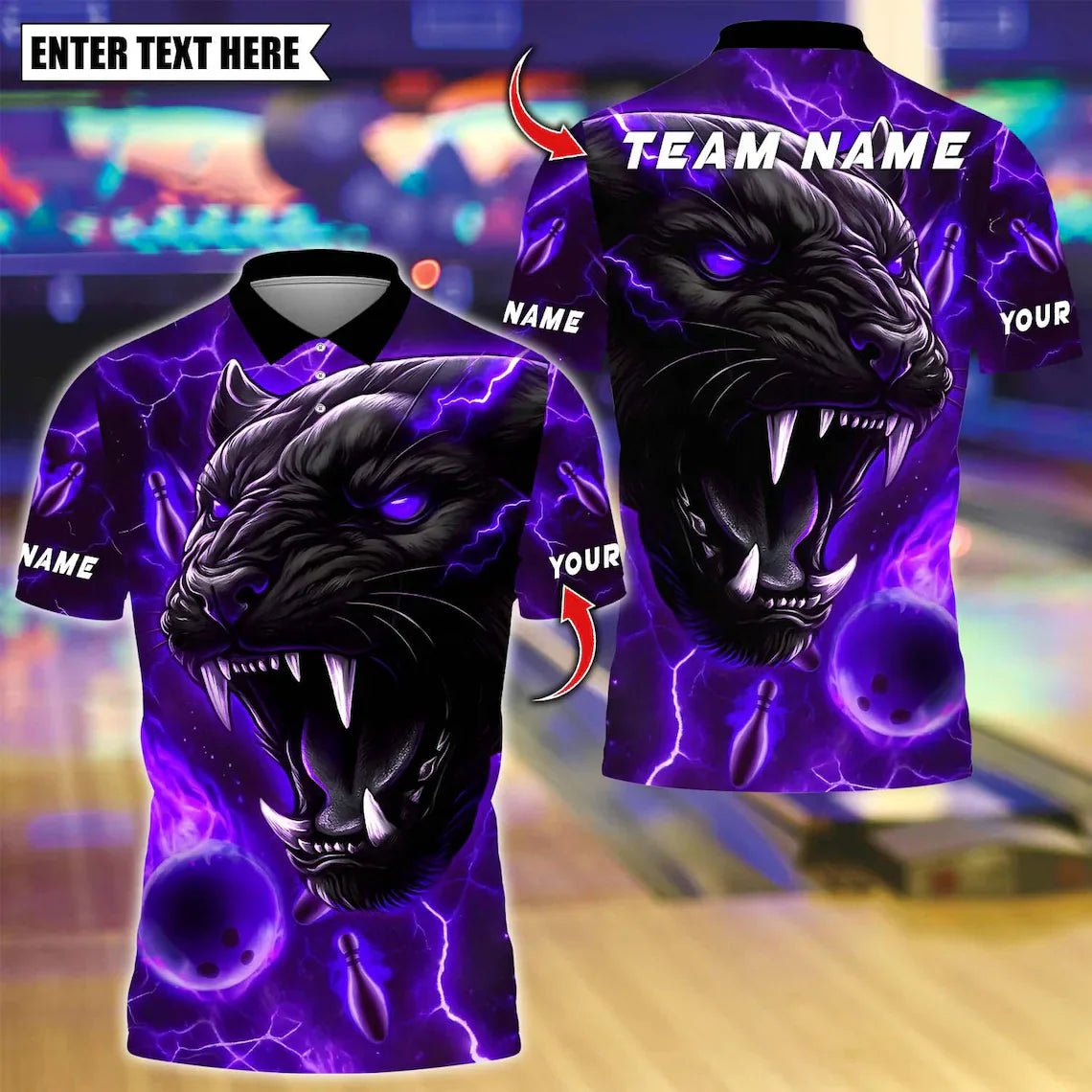 BlueJose Bowling And Pins Thunder Black Panther Customized Name, Team Name 3D Shirt (4 Colors)