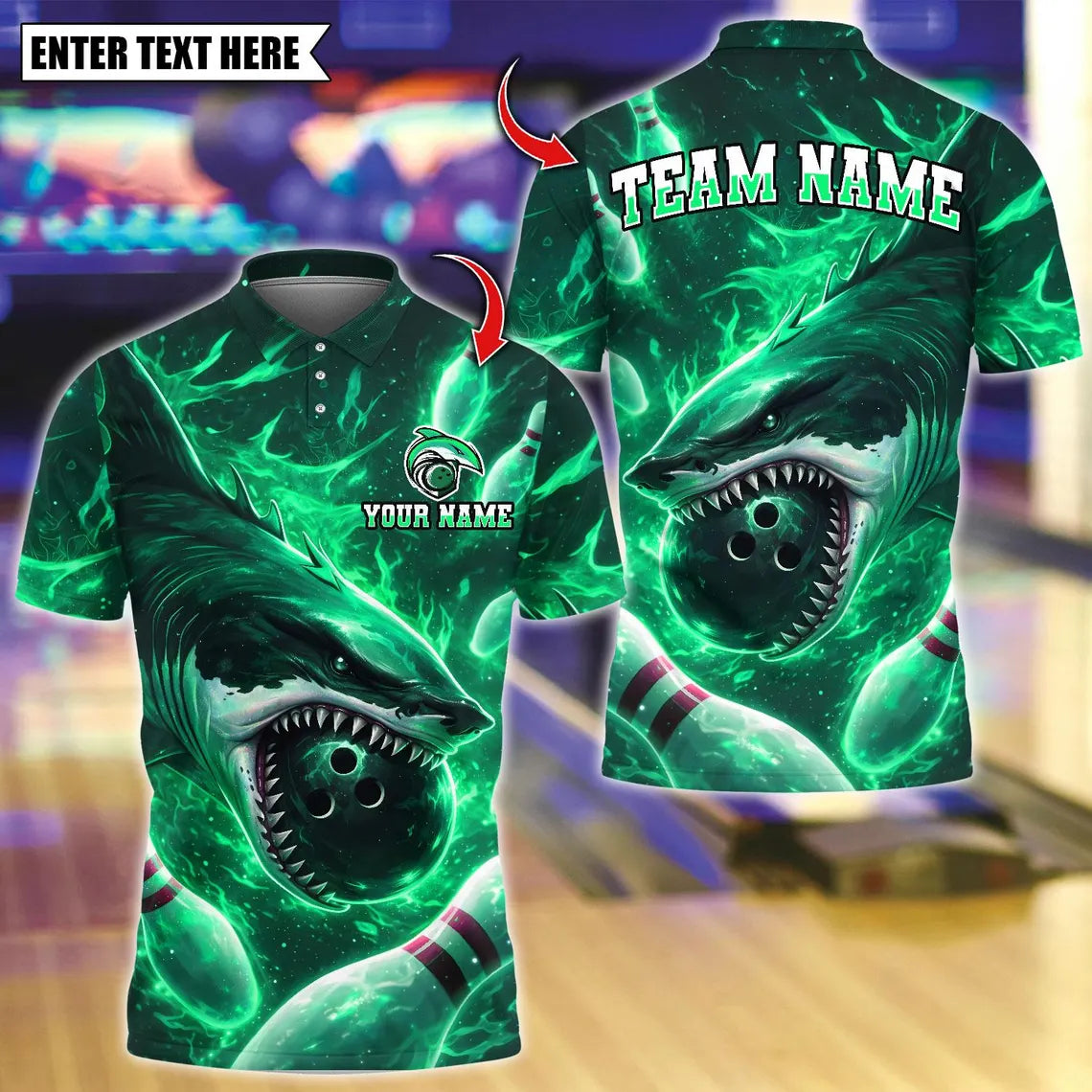 BlueJose Bowling And Pins Shark Bite Customized Name, Team Name 3D Shirt (4 Colors)