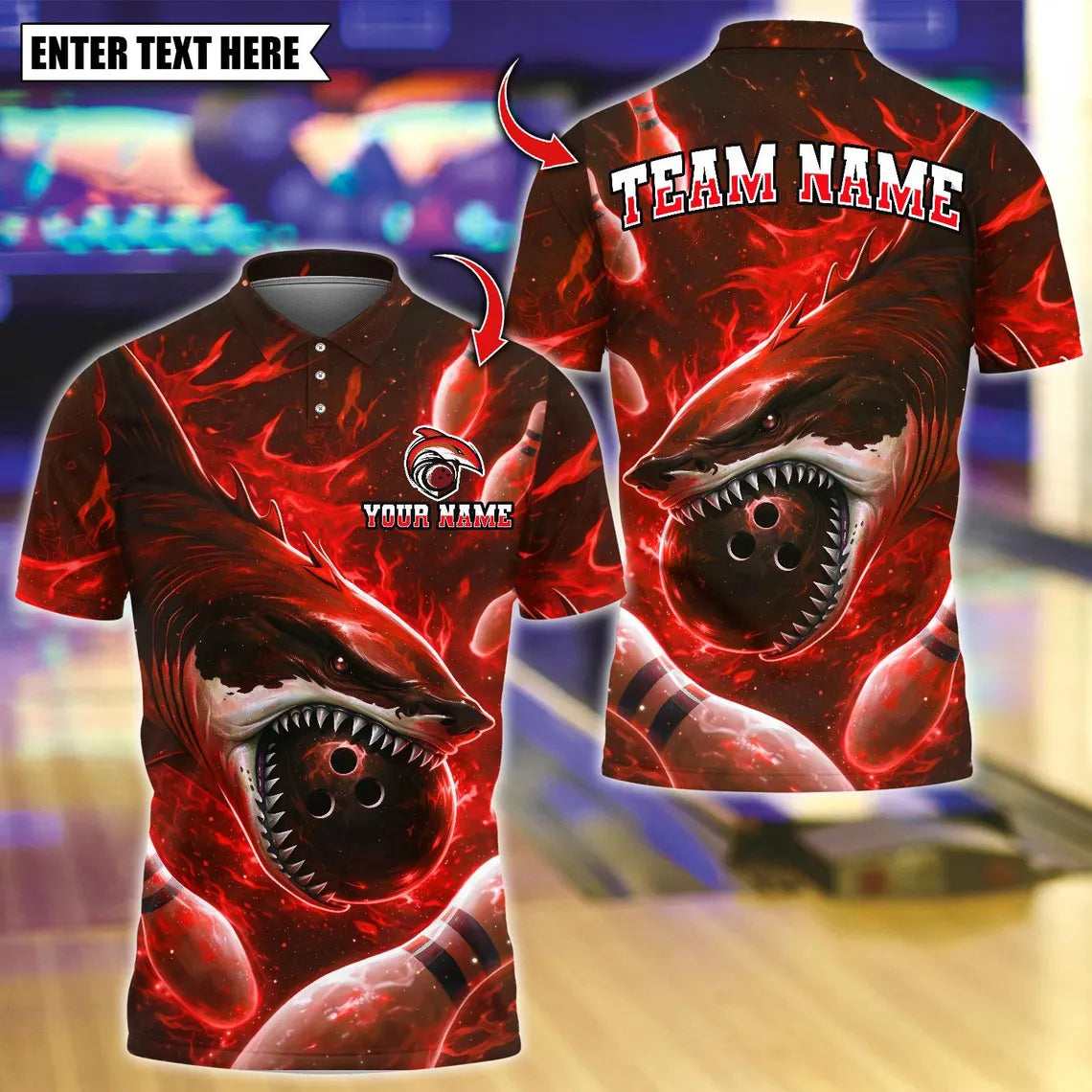 BlueJose Bowling And Pins Shark Bite Customized Name, Team Name 3D Shirt (4 Colors)