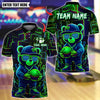 BlueJose Bowling And Pins Neon Graffiti Teddy Bear Design Customized Name, Team Name 3D Shirt (4 Colors)