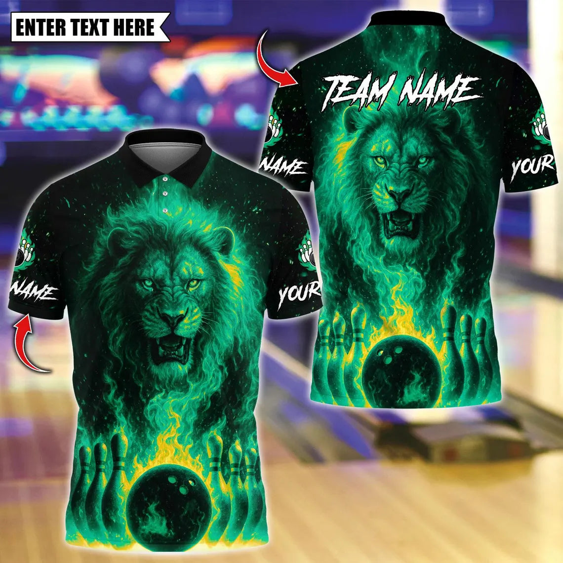 BlueJose Bowling And Pins Flame Lion Customized Name, Team Name 3D Shirt (4 Colors)