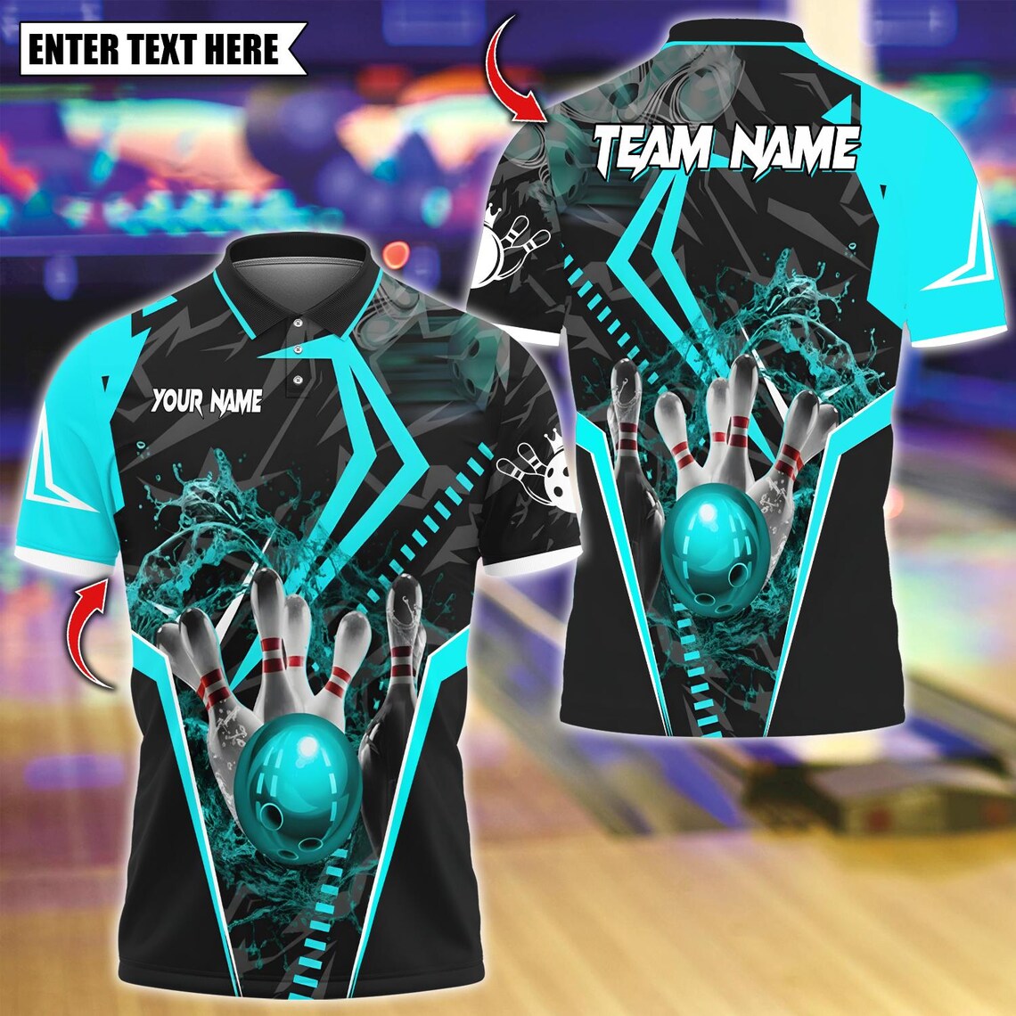 BlueJose Bowling And Pins Water and Smoke Sport Design Customized Name, Team Name 3D Shirt (5 Colors)