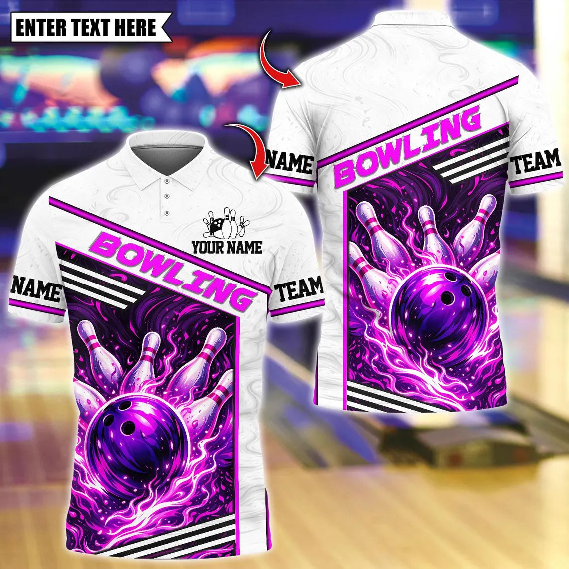 BlueJose Bowling And Pins Flaming Bowling Tournament Design Customized Name, Team Name 3D Shirt (4 Colors)