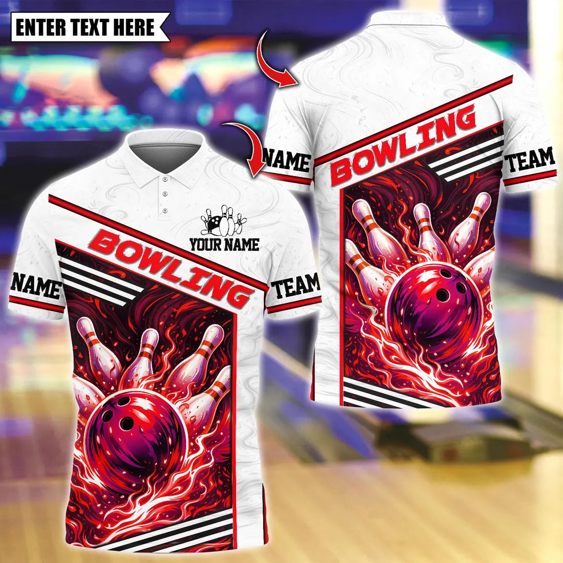 BlueJose Bowling And Pins Flaming Bowling Tournament Design Customized Name, Team Name 3D Shirt (4 Colors)
