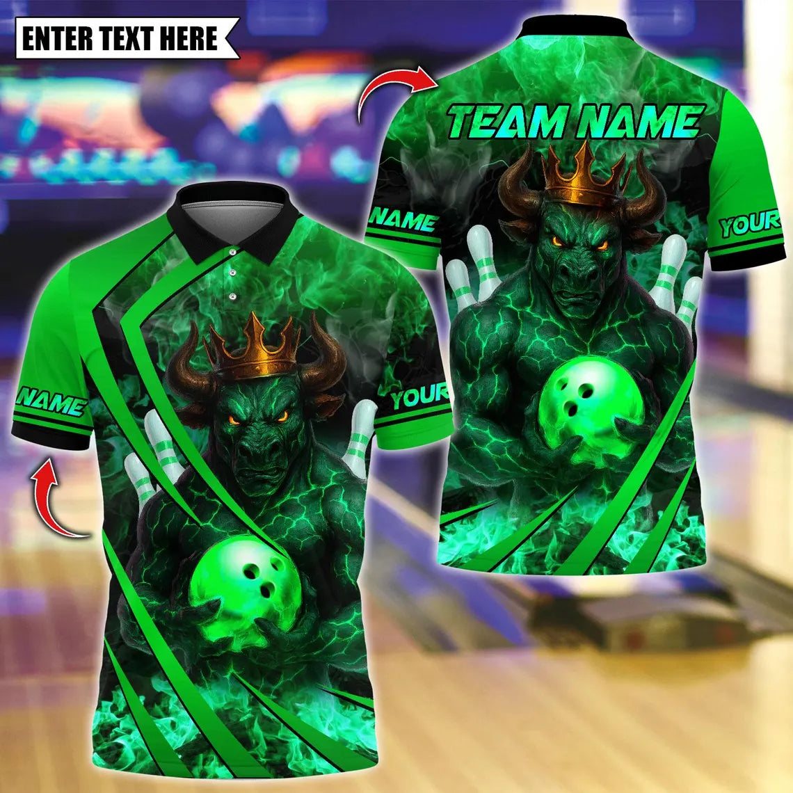 BlueJose Bowling And Pins Flame King Bull Customized Name, Team Name 3D Shirt (4 Colors)