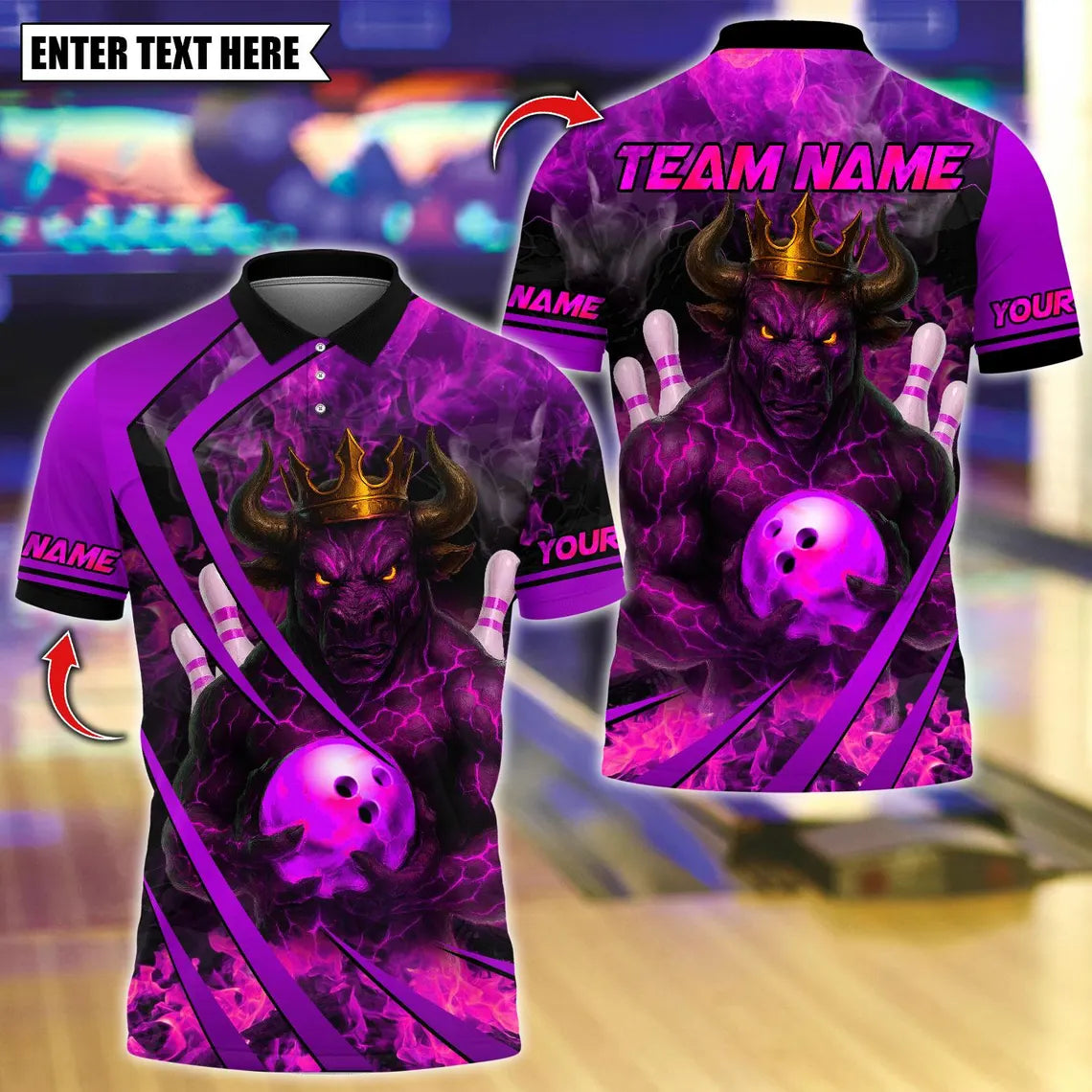 BlueJose Bowling And Pins Flame King Bull Customized Name, Team Name 3D Shirt (4 Colors)
