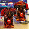 BlueJose Bowling And Pins Flame King Bull Customized Name, Team Name 3D Shirt (4 Colors)