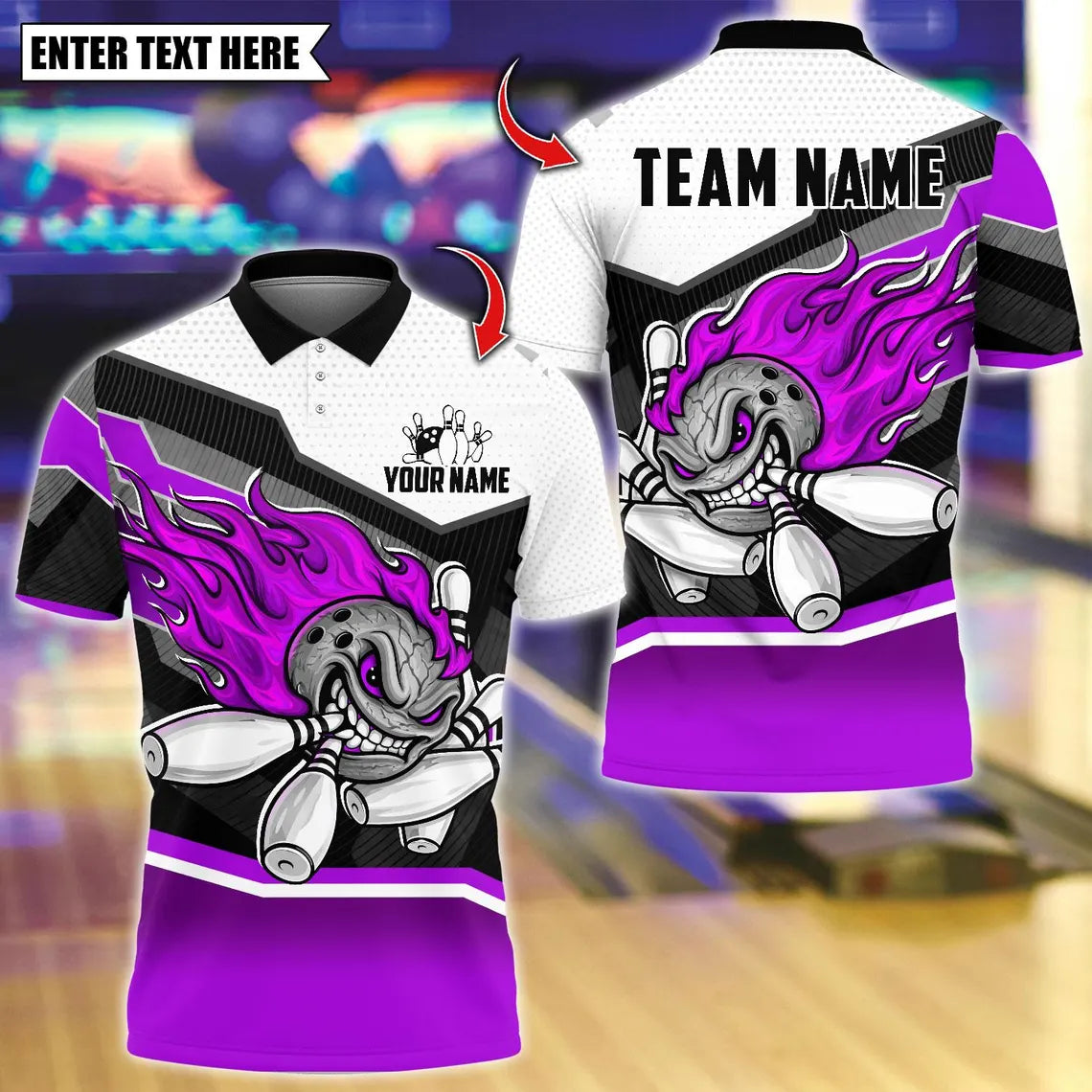 BlueJose Bowling And Pins Flaming Angry Bowling Design Customized Name, Team Name 3D Shirt (4 Colors)