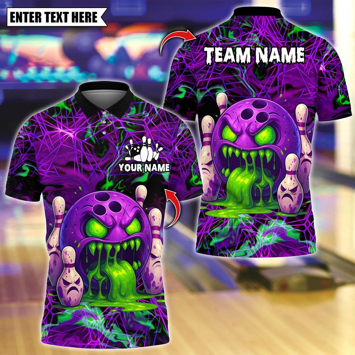 BlueJose Bowling And Pins Angry Zombies Bowling Ball Design Customized Name, Team Name 3D Shirt (4 Colors)