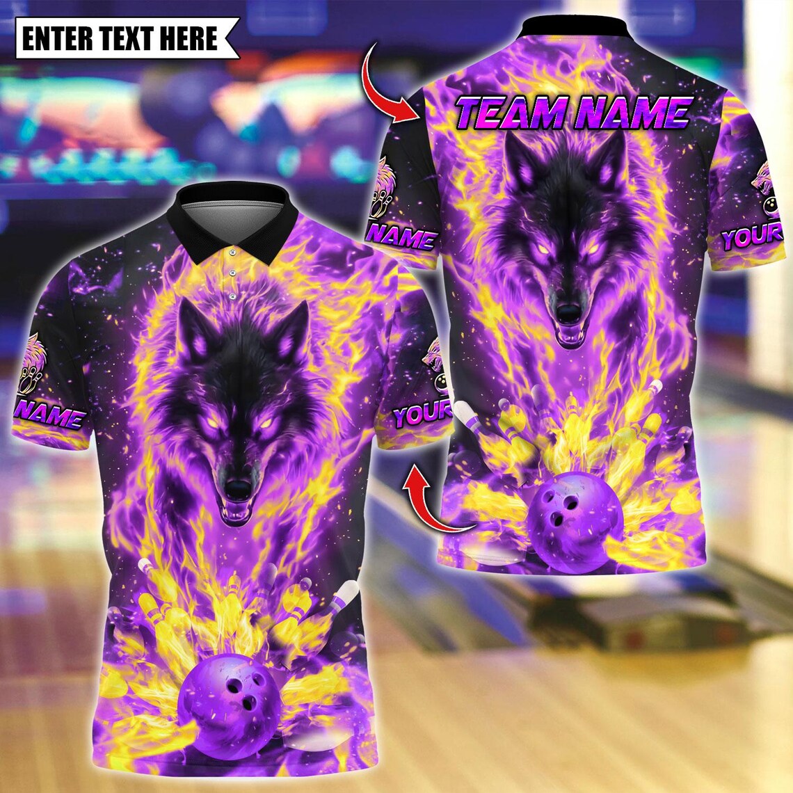 BlueJose Bowling And Pins Menacing Flaming Wolf Customized Name, Team Name 3D Shirt (4 Colors)
