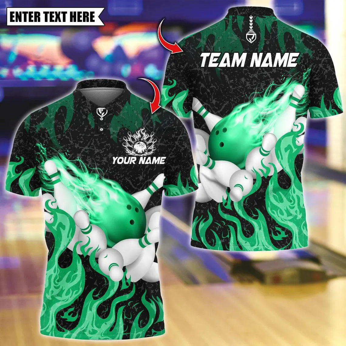 BlueJose Bowling And Pins Flaming Bowling Pins Design Customized Name, Team Name 3D Shirt (4 Colors)