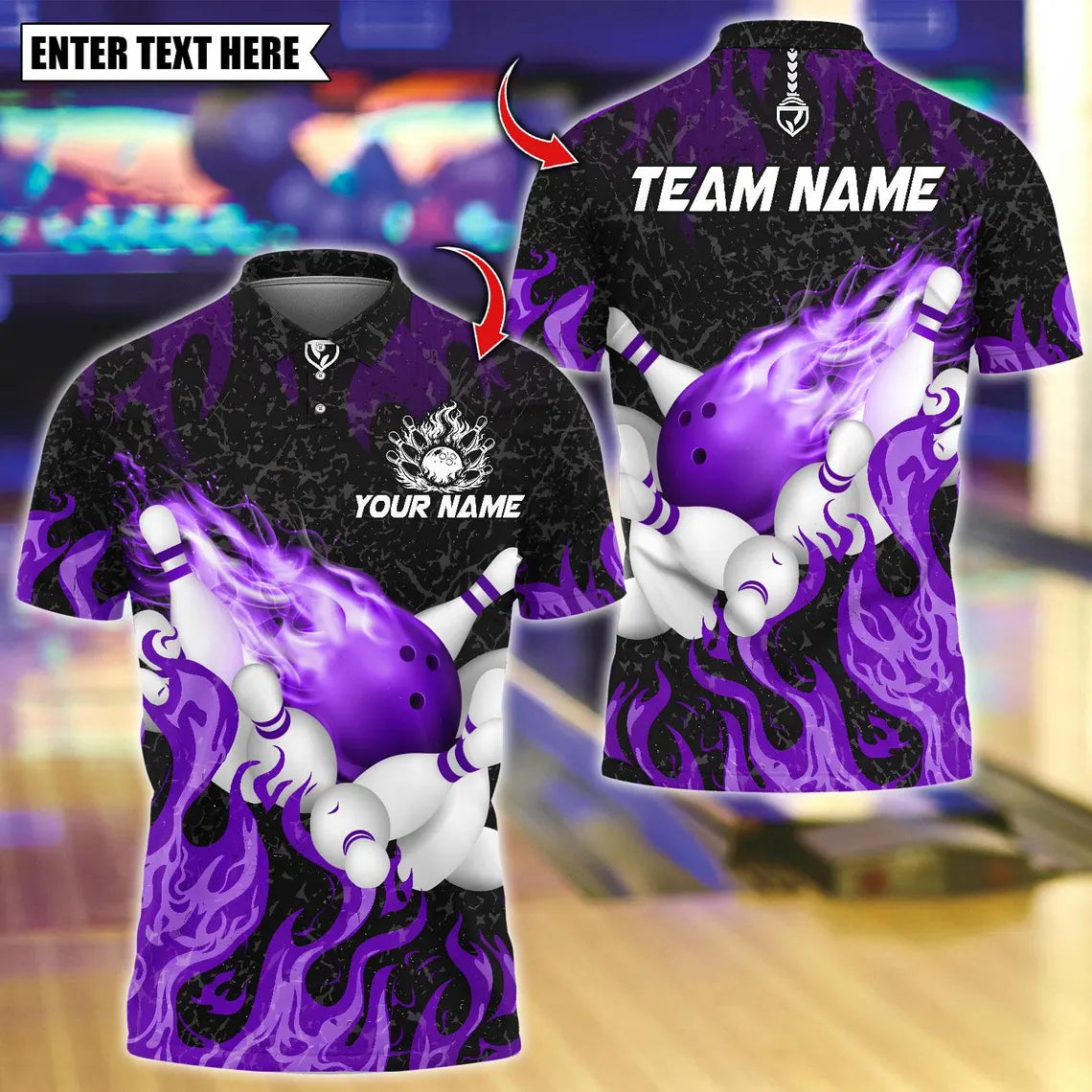 BlueJose Bowling And Pins Flaming Bowling Pins Design Customized Name, Team Name 3D Shirt (4 Colors)