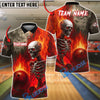 BlueJose Bowling And Pins Flames Bowling Skeleton Design Customized Name, Team Name 3D Shirt (4 Colors)
