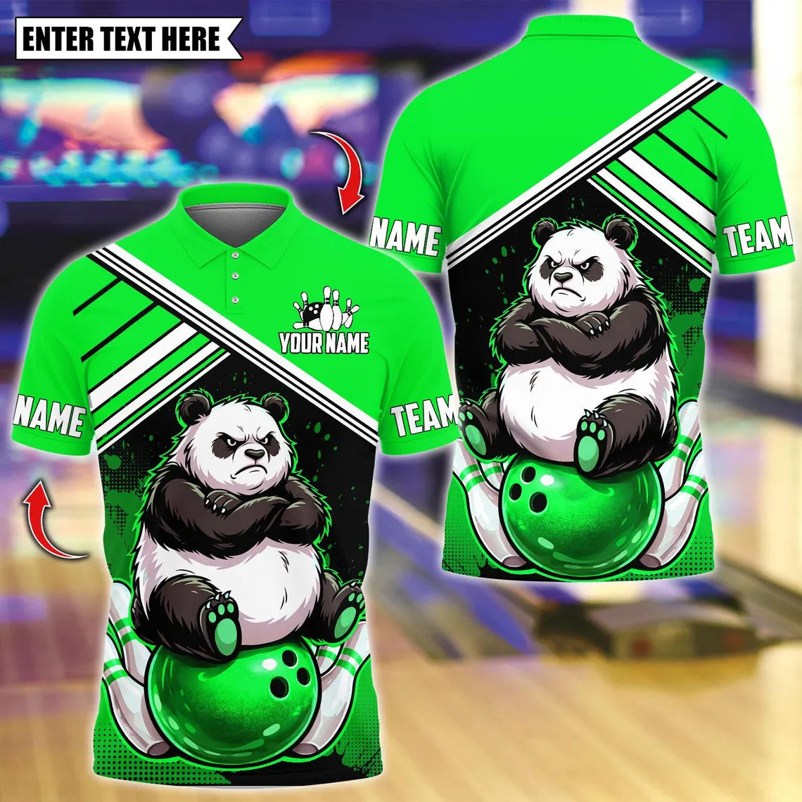 BlueJose Bowling And Pins Angry Panda On Ball Customized Name, Team Name 3D Shirt (4 Colors)